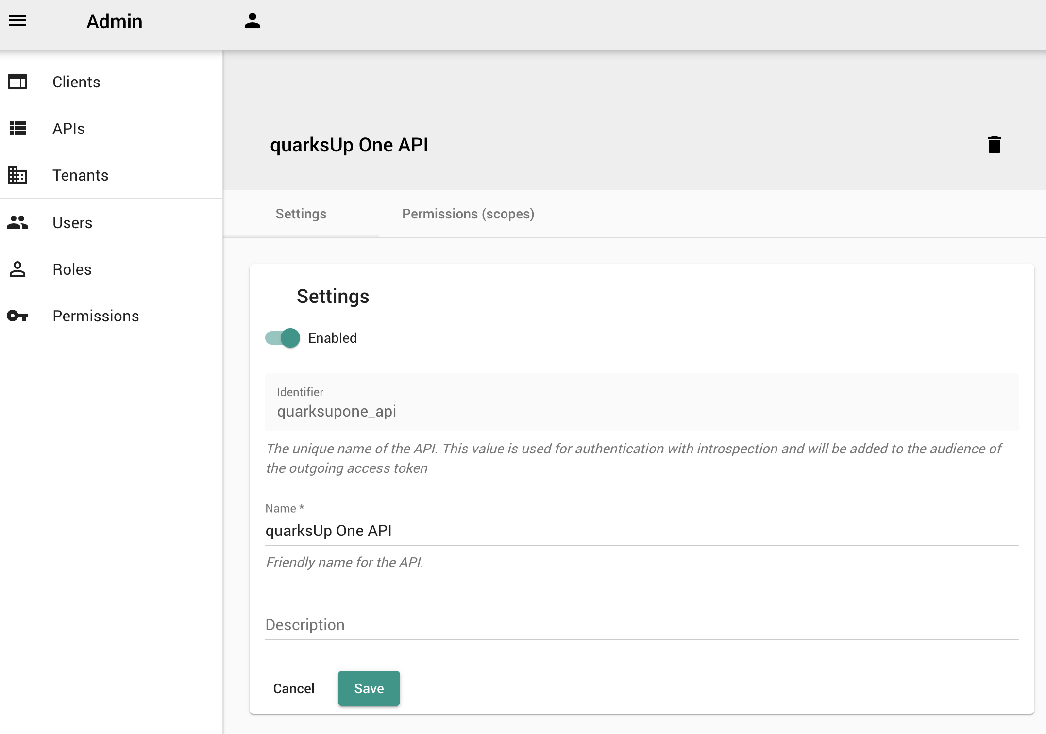 Admin page screenshot